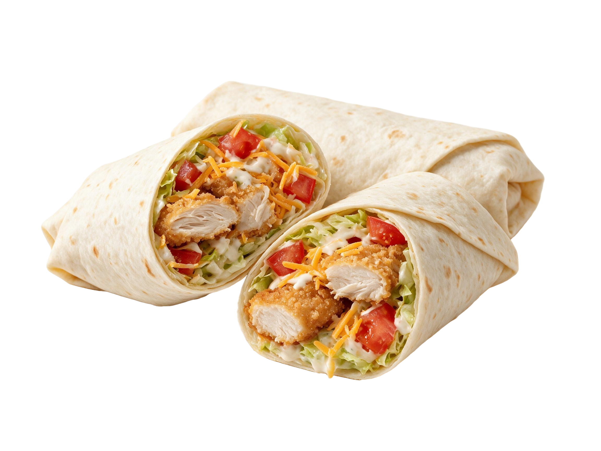 Watson Ridge crispy chicken strip wraps with lettuce, tomato and cheese