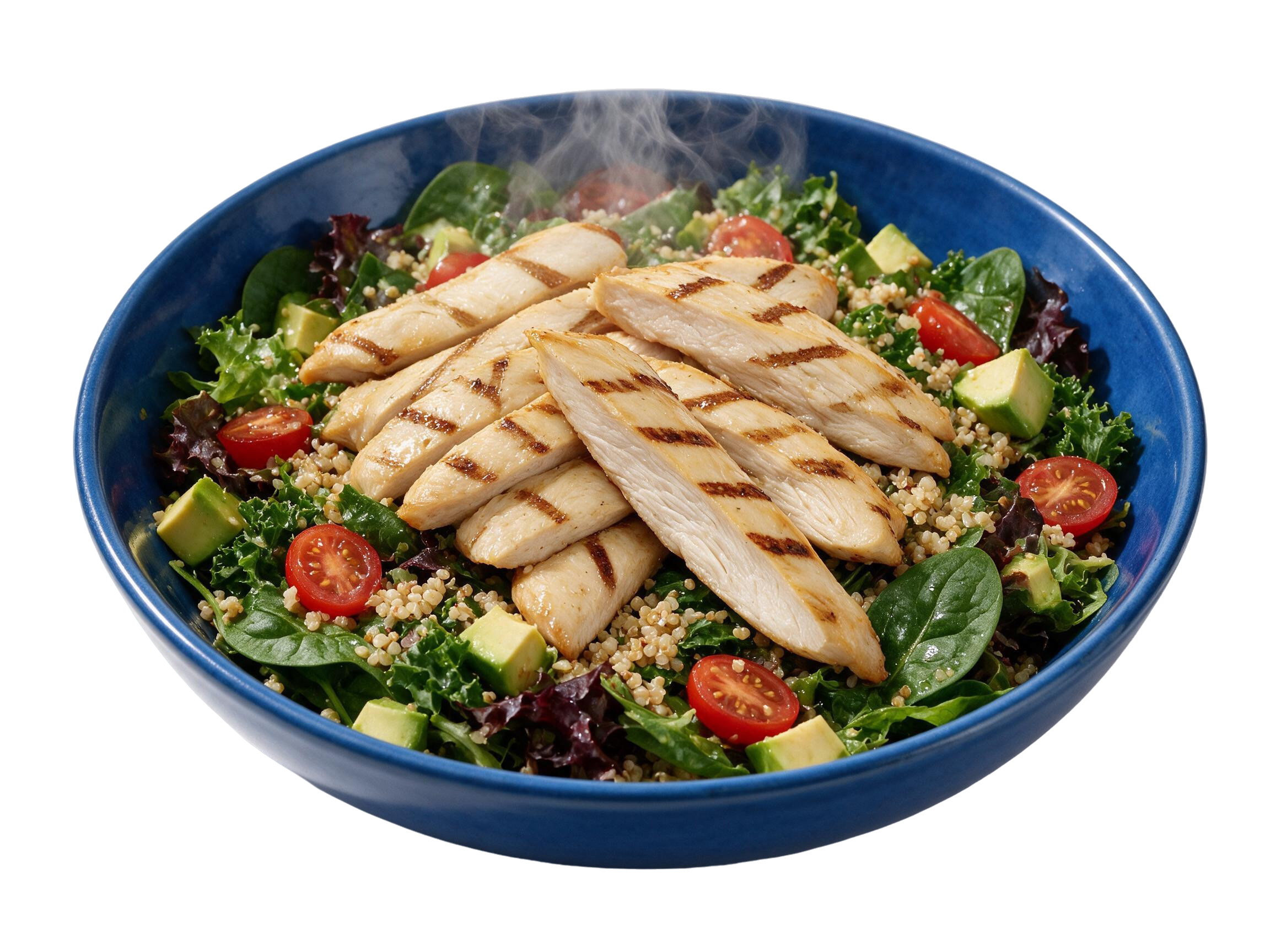 Watson Ridge grilled chicken power salad with quinoa, greens, avocado and tomatoes