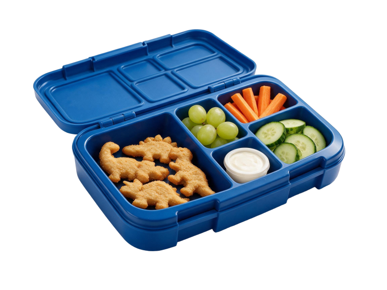 Watson Ridge dinosaur chicken nugget lunchbox with fruit and vegetables