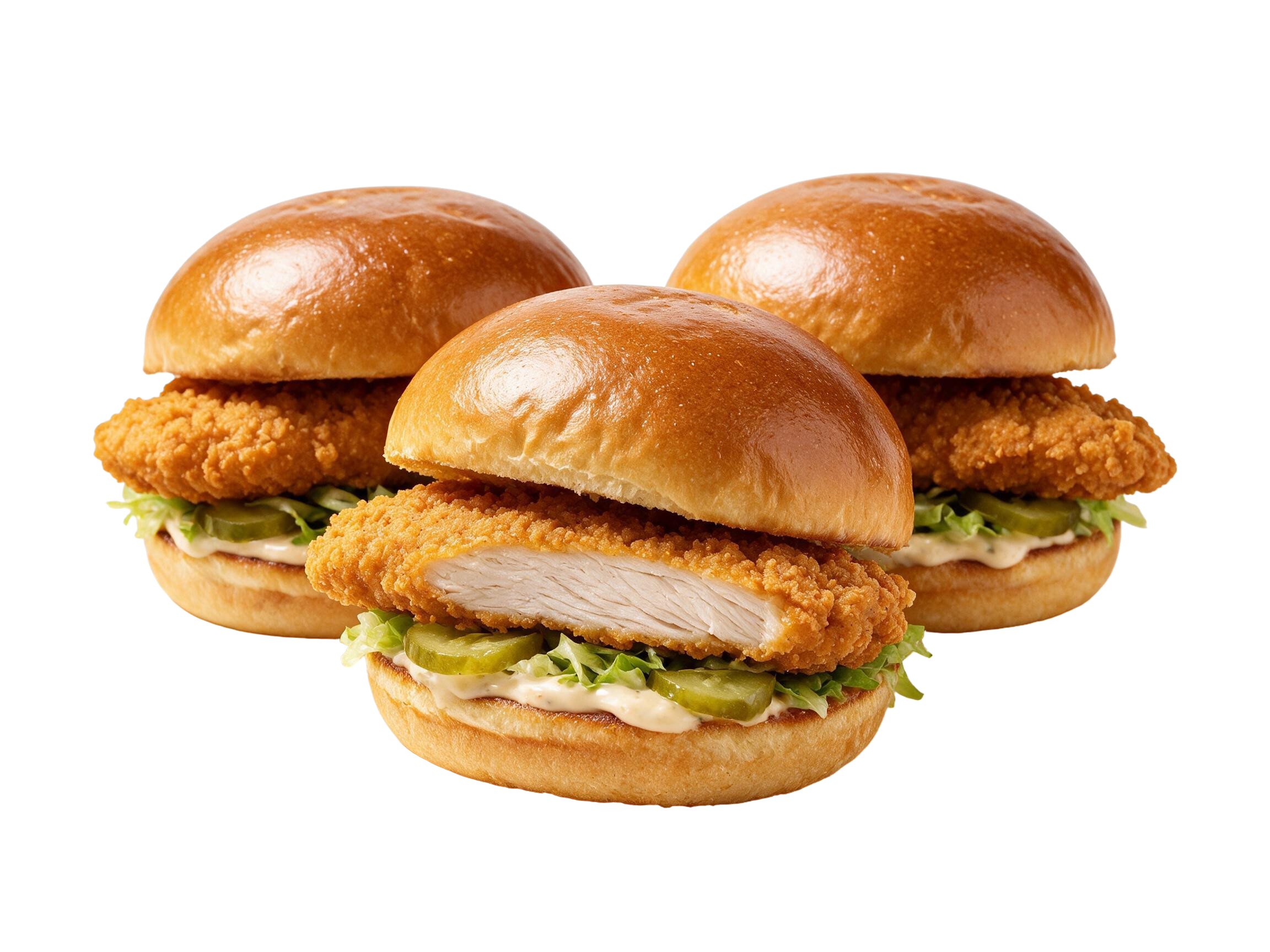 Watson Ridge crispy chicken sliders with pickles, lettuce and sauce