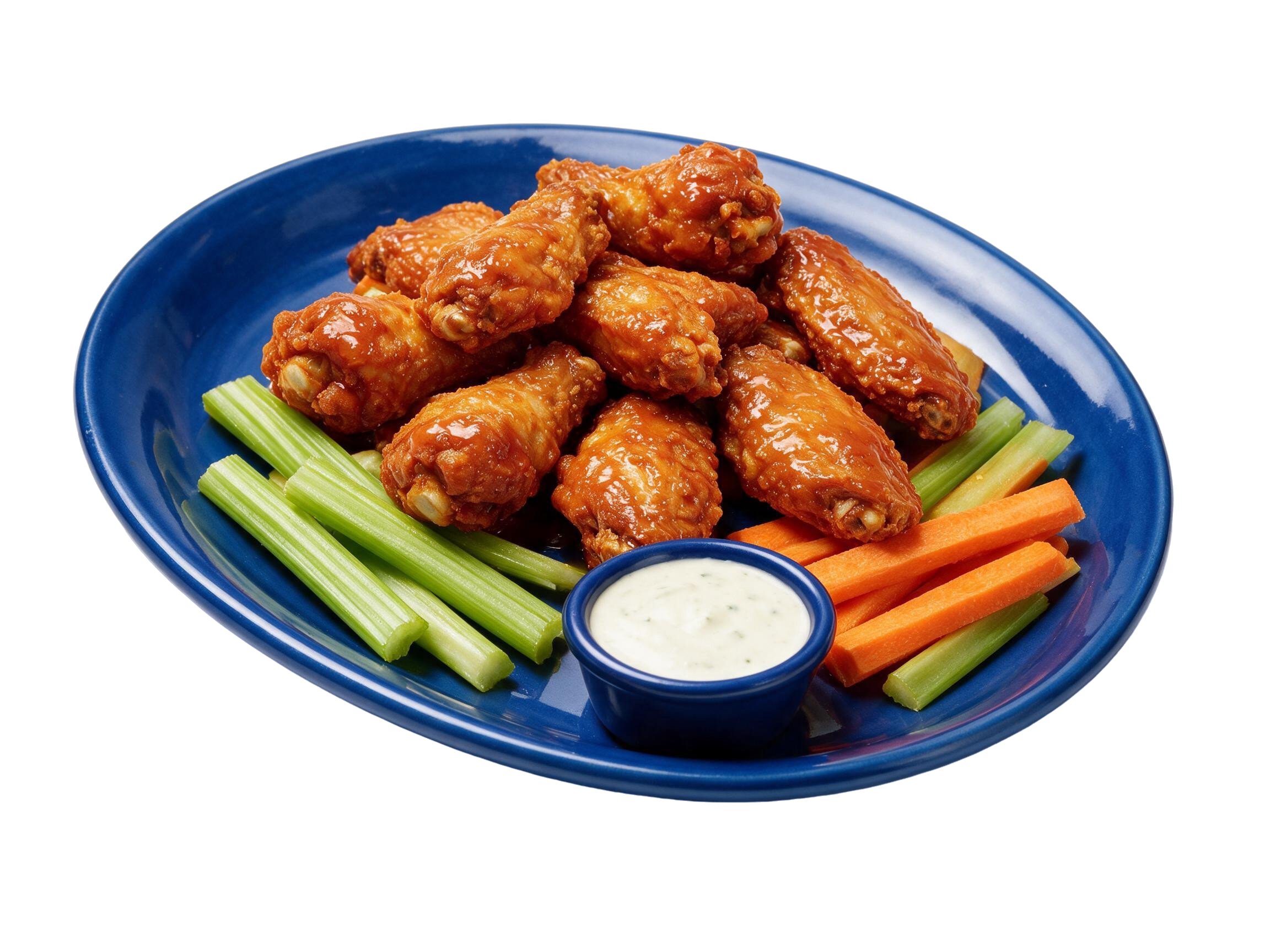 Watson Ridge buffalo chicken wing platter with celery, carrots and creamy dip