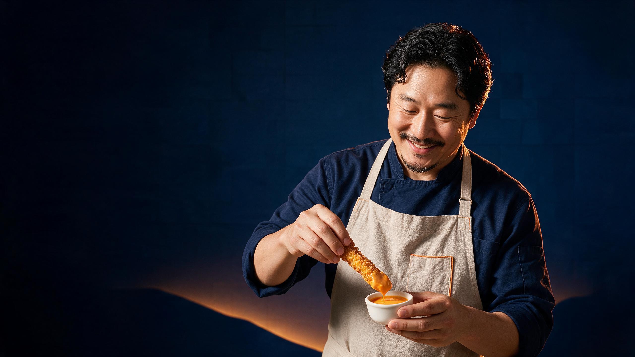 A Watson Ridge meal maker dips a breaded chicken strip into sauce
